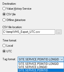 CSV destination options